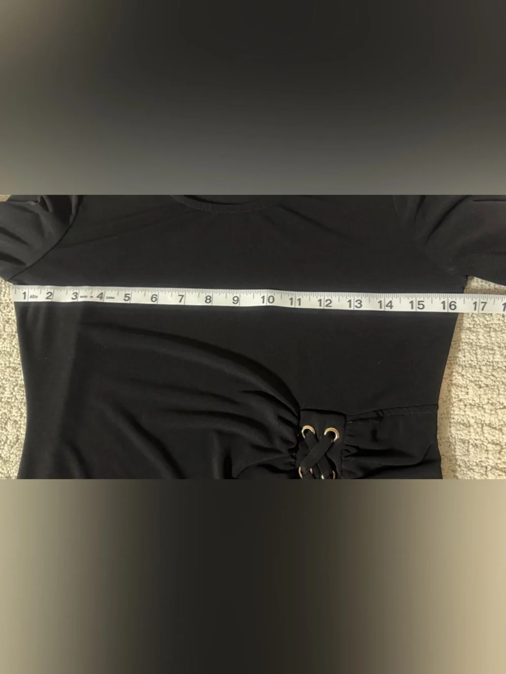 Carmen Marc Valvo Black 3/4 Sleeve Lace-Up Waist Top - Picture 6 of 6